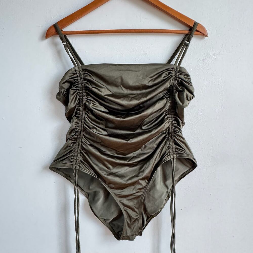 GOOD AMERICAN Ruched Olive One-Piece Swimsuit